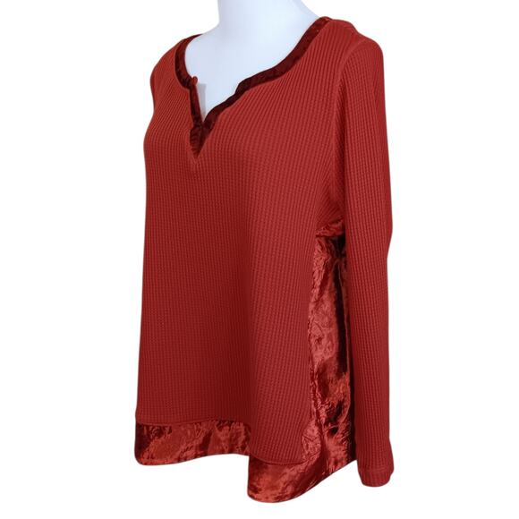 SOFT‎ SURROUNDINGS Waffle Knit Velvet Top Shirt 1X Soft Artsy Casual Travel Work - Picture 1 of 9